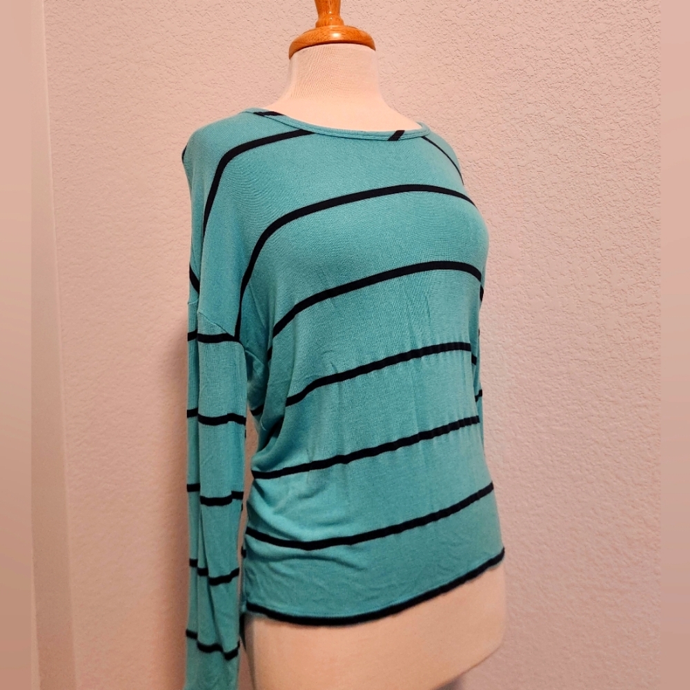 Charming Charlie Aqua and Navy Striped Sweater